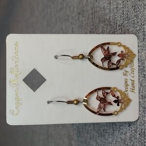 Copper Reflections Two-Toned Gold-Plated Copper Teardrop Hummingbird Earrings